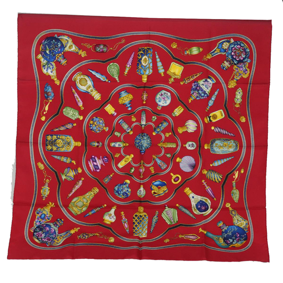 HERMES Carre 90 Scarf qu importe le flacon perfume bottle Silk Red Auth ar11973 - Picture 1 of 16